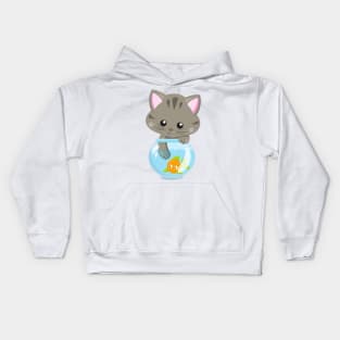 Cute Cat, Little Cat, Kitty, Kitten, Fish Bowl Kids Hoodie